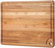 caperci large acacia wood cutting board with juice groove & handle hole - ideal for meats, vegetables, and cheese, 18 x 12 inch logo