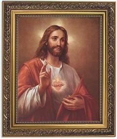 img 1 attached to 🖼️ 13-Inch Framed Portrait Print of Gerffert Collection La Fuente Scared Heart of Jesus with Ornate Gold Tone Finish Frame