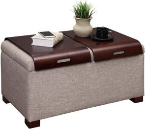 img 3 attached to 🪑 Convenience Concepts Designs4Comfort Tan Faux Linen Storage Ottoman With Trays