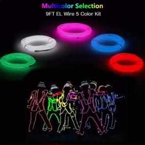 img 3 attached to 🌈 Vibrant El Wire 5 Pack - 9ft Neon Light with Battery Pack for Halloween DIY Costume & Decoration - Red, Blue, Pink, Green, White