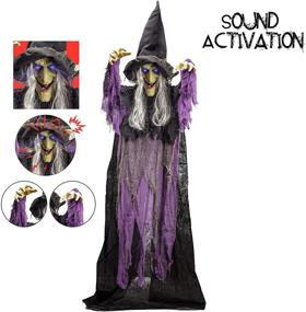 img 3 attached to 🧙 Spooky 72” Talking Witch Decoration: Blue Halloween Haunted House Prop with Light-up Eyes & Sound Activation – Perfect for Outdoor/Indoor Décor
