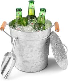 img 2 attached to Royalty Art Vintage Ice Bucket: Perfect for Parties, Barbecues, Picnics, and Camping, with Lid, Scoop & Carry Handles - Heavy Duty Galvanized Steel for Outdoor Bar Use