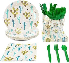 img 4 attached to 🌵 Fiesta Party Supplies Bundle - Cactus Plates, Plastic Cutlery, Paper Cups, and Luncheon Napkins (Serves 24, 144 Pieces)