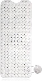 img 4 attached to 🛁 SONGZIMING XL Bathtub Mat - Non Slip Shower Bath Mat with Drain Holes, Round Massage Point - Soft and Suction Cups for Bathroom and Floor (40 x 16 Inch, Beige)