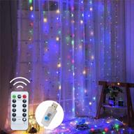 🌈 dazzle bright window curtain string lights - 300 led 9.8ft x 9.8ft - multicolor fairy lights with 8 lighting modes - waterproof for bedroom party wedding home garden wall decor логотип