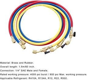img 3 attached to Premium Refrigerant Charging Hose with Ball Valves - High-Quality HVAC Hoses 1/4'' SAE R410A 800 PSI - Ideal for R134A R12 R22 R502 R404 Coolant Adding and Air Condition Maintenance - 3-Color 3 Pcs Set