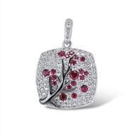 🌸 santuzza 925 sterling silver delicate cherry tree pendants with shiny white cubic zirconia stones - pink and green jewelry logo