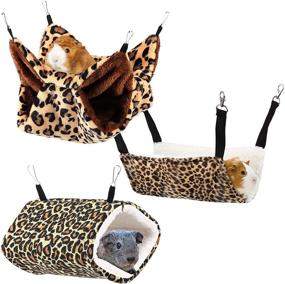 img 4 attached to Boao 3-Piece Small Pet Cage Hammock - Rat Hammock Bed, Hanging Tunnel & Leopard Hammock Bed - Nest Sleeper for Hamster, Ferret & Small Animals