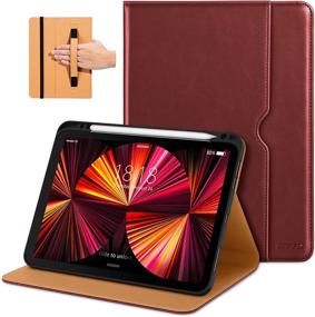 img 4 attached to 📱 DTTO Case for iPad Pro 11 Inch 2nd/3rd Generation 2021/2020/2018 - Premium PU Leather Cover with Hand Strap, Multiple Viewing Angles - Auto Wake/Sleep - Burgundy Red
