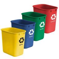 acrimet 27qt plastic recycling wastebasket set of 4 - metal/yellow, paper/blue, glass/green, plastic/red logo