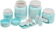 🍽️ aqua blue 17-piece mason jar kitchenware set - vintage ceramic kitchen accessories - measuring cups, spoons, spoon rest, salt and pepper shakers, sponge holder, cookie jar, utensil crock - complete collection for stylish kitchen decor logo