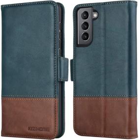 img 4 attached to Genuine Leather RFID Blocking Wallet Flip Case for Samsung Galaxy S21 5G: KEZiHOME Navy Blue/Brown Magnetic Phone Cover