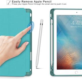 img 2 attached to 📱 Soke iPad 9.7 2018/2017 Case with Pencil Holder, Smart Trifold Stand, Shockproof Soft TPU Back Cover, Auto Sleep/Wake Function - Lake Blue