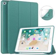 📱 soke ipad 9.7 2018/2017 case with pencil holder, smart trifold stand, shockproof soft tpu back cover, auto sleep/wake function - lake blue logo