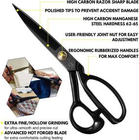 img 3 attached to Professional Fabric Scissors Set: Sewing Shears, Thread Snips, Seam Rippers, Measuring Tape 🧵 & Fabric Clips - Heavy Duty Dressmaker Tailor Scissors for Leather & More (9-inch)