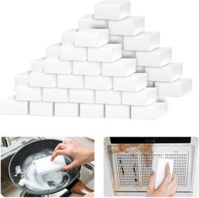 img 4 attached to 🧽 100 Pack Extra Thick Reusable Melamine Sponge Erasers for Cleaning - Magic Sponges Scrubber Foam Cleaning Pads Ideal for Kitchen Dishes, Bathtub, Baseboard, Shoes Cleaner - Durable &amp; Rip-Resistant