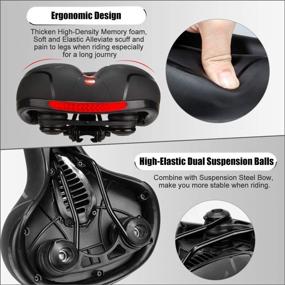 img 1 attached to Gender-Neutral Bike Seat with Soft Memory Foam, Dual Shock Absorption, Universal Wide Bicycle Saddle with Tools, Reflective Strap, Storage Bag - Enhanced SEO