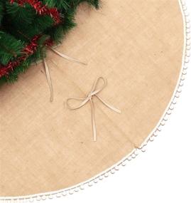 img 1 attached to Burlap Christmas Tree Skirt with Pom Pom Trim - 48 Inch Xmas Tree Base Cover for Festive Holiday Party Decorations