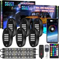 🚗 enhance your ride with suzco 6-pack trucks led underglow pod rock rgb neon lights kit + 4-pcs interior light kit: sync music, multicolor under lights waterproof 12v with app/rf/ir control! logo