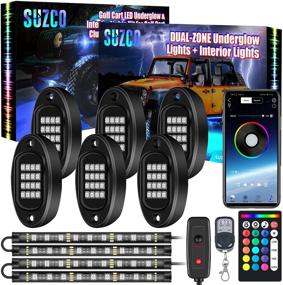 img 4 attached to 🚗 Усилите свою поездку с набором подсветки SUZCO 6-Pack Trucks LED Underglow Pod Rock RGB Neon Lights + 4-Pcs Interior Light Kit: синхронизация с музыкой, многоцветная влагозащитная подсветка 12V с управлением через приложение/радио/ИК!