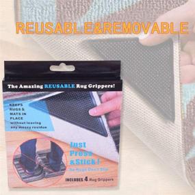 img 2 attached to 🔒 ActFun Non Slip Rug Grippers - Reusable Washable Rug Tape for Area Rugs Underlay, Floor Mats & Hardwood Floors - 4pcs, Black (Not Compatible with Rubber or Silicone Backed Carpets)