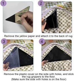 img 3 attached to 🔒 ActFun Non Slip Rug Grippers - Reusable Washable Rug Tape for Area Rugs Underlay, Floor Mats & Hardwood Floors - 4pcs, Black (Not Compatible with Rubber or Silicone Backed Carpets)