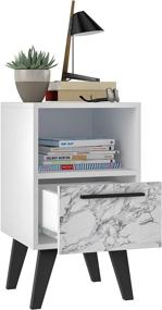 img 2 attached to 🌃 Amsterdam Ultra Modern White Marble 1-Drawer Bedroom Nightstand by Manhattan Comfort