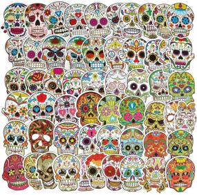 img 4 attached to 🎃 Colorful Mexican Day of The Dead Stickers - Sugar Skull Vinyl Decals for Teens - Waterproof Laptop, Skateboard & Water Bottle Stickers - Halloween Party Favor Supplies - Luggage, Bike, and More! (50pcs)