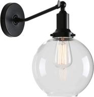 permo industrial vintage slope pole single sconce: stylish wall mount light fixture with clear glass shade (black) логотип