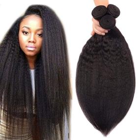 img 4 attached to 💇 Odir Kinky Straight Human Hair Bundles - 14 16 18 Inches, Unprocessed 8A Brazilian Yaki Straight Virgin Hair Weave - 3 Bundles of Kinky Straight Hair Weft, 300g - Natural Black