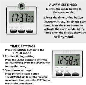 img 3 attached to ⏱️ 3 Pack Black Digital Kitchen Timer - Hour Minute Second Count Up Countdown, Big Digits, Loud Alarm, Magnetic Backing, Retractable Stand