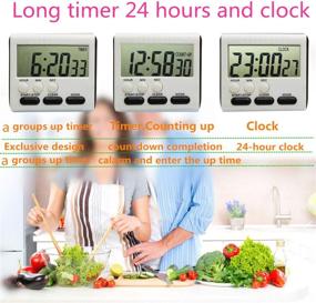 img 2 attached to ⏱️ 3 Pack Black Digital Kitchen Timer - Hour Minute Second Count Up Countdown, Big Digits, Loud Alarm, Magnetic Backing, Retractable Stand