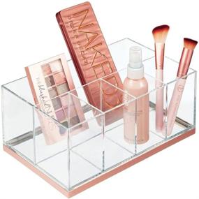 img 4 attached to 💄 mDesign Clear/Rose Gold Plastic Makeup Storage Organizer - 5 Sections for Bathroom Countertops - Vanity Holder for Cosmetic Brushes, Lip Pencils, Gloss, Eye Shadow Palettes, Foundation Pens