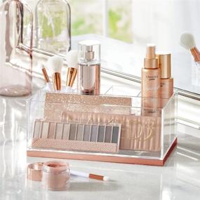 img 3 attached to 💄 mDesign Clear/Rose Gold Plastic Makeup Storage Organizer - 5 Sections for Bathroom Countertops - Vanity Holder for Cosmetic Brushes, Lip Pencils, Gloss, Eye Shadow Palettes, Foundation Pens