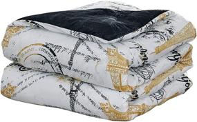 img 3 attached to 🗼 Sapphire Home 7 Piece King Comforter Set - Eiffel Tower Paris Theme - Bed Cover and Bed in a Bag - Black White Gold - Includes Shams, Bedskirt, Cushions - 7pc Comforter King Size - Paris Black/Gold