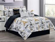 🗼 sapphire home 7 piece king comforter set - eiffel tower paris theme - bed cover and bed in a bag - black white gold - includes shams, bedskirt, cushions - 7pc comforter king size - paris black/gold logo