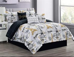 img 4 attached to 🗼 Sapphire Home 7 Piece King Comforter Set - Eiffel Tower Paris Theme - Bed Cover and Bed in a Bag - Black White Gold - Includes Shams, Bedskirt, Cushions - 7pc Comforter King Size - Paris Black/Gold