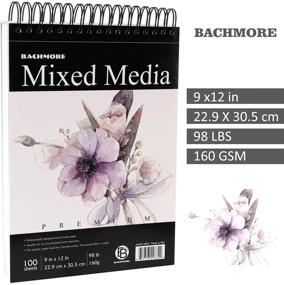 img 2 attached to 🎨 Bachmore Drawing Pad 9X12, 100 Sheets 160g Mixed Media Art Pad for Watercolor, Acrylic, Sketching - Top Spiral Notebook, Micro-Perforated & Heavy Weighted