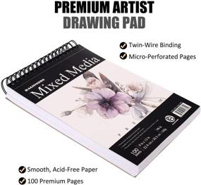 img 1 attached to 🎨 Bachmore Drawing Pad 9X12, 100 Sheets 160g Mixed Media Art Pad for Watercolor, Acrylic, Sketching - Top Spiral Notebook, Micro-Perforated & Heavy Weighted