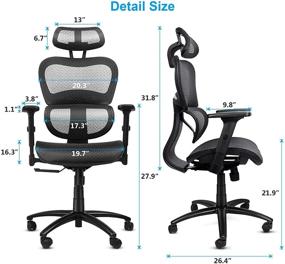 img 2 attached to 🪑 Enhanced Komene ErgoPro Ergonomic Office Chair - Rolling Home Desk Chair with Lumbar Support, Adjustable Headrest and 3D Armrest, High Back Mesh Computer Chair, Gaming Chairs, Executive Swivel Chair (Black)