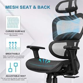 img 1 attached to 🪑 Enhanced Komene ErgoPro Ergonomic Office Chair - Rolling Home Desk Chair with Lumbar Support, Adjustable Headrest and 3D Armrest, High Back Mesh Computer Chair, Gaming Chairs, Executive Swivel Chair (Black)