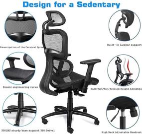 img 3 attached to 🪑 Enhanced Komene ErgoPro Ergonomic Office Chair - Rolling Home Desk Chair with Lumbar Support, Adjustable Headrest and 3D Armrest, High Back Mesh Computer Chair, Gaming Chairs, Executive Swivel Chair (Black)