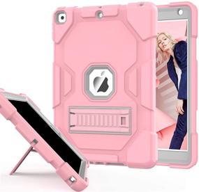 img 4 attached to 📱 ZoneFoker iPad 9th Generation Case - 3-in-1 Heavy Duty Shockproof Rugged Cover for iPad 8th/7th Generation 10.2 inch (2021/2020/2019) - Stand & Protect for Kids/Girls - Pink/Gray