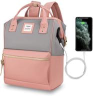 🎒 hethrone womens laptop backpack 15.6 inch: stylish anti-theft travel rucksack with usb, water repellent for school & casual use - pink gray logo