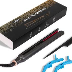 img 4 attached to 💇 2 in 1 Hair Styling Tool, Ceramic Flat Iron with LCD Display, Fast Heating, Adjustable Temperature, Professional Straightener and Curling Iron for All Hair Types