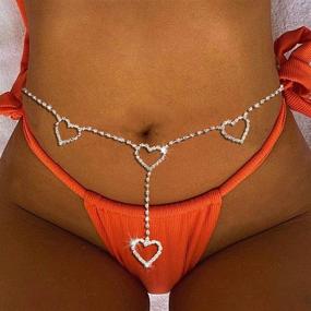 img 4 attached to 💖 Boho Silver Love Waist Chain Rhinestone Heart Belly Chains: Sparkling Crystal Body Jewelry for Women and Girls - Summer Edition