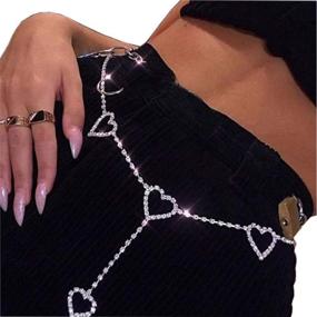 img 2 attached to 💖 Boho Silver Love Waist Chain Rhinestone Heart Belly Chains: Sparkling Crystal Body Jewelry for Women and Girls - Summer Edition