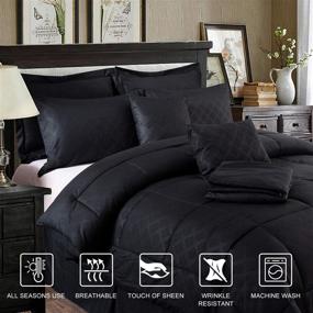 img 3 attached to 🛏️ JML King Comforter Set: 10 Piece Microfiber Bedding Comforter Sets with Shams - Heavyweight Luxury Quilted Embroidered Pattern, Black