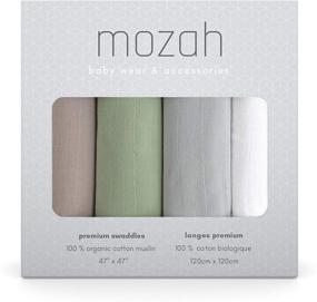 img 2 attached to 👶 MOZAH Organic Muslin Swaddle Blanket - Set of 4 Extra Large Soft 47x47 Inches - Gender Neutral Newborn Blanket or Muslin Receiving Blankets - Brown Green Grey White Solid Colors: Comfort for Your Baby