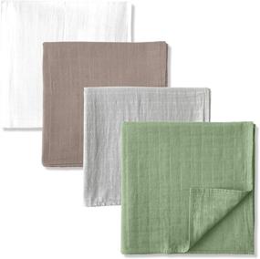 img 4 attached to 👶 MOZAH Organic Muslin Swaddle Blanket - Set of 4 Extra Large Soft 47x47 Inches - Gender Neutral Newborn Blanket or Muslin Receiving Blankets - Brown Green Grey White Solid Colors: Comfort for Your Baby
